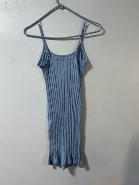 SHEIN Dusty Blue Ribbed Spaghetti-Strap Mini Dress